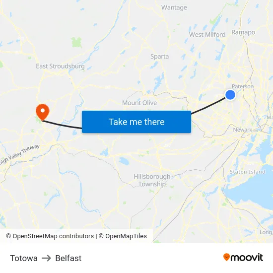 Totowa to Belfast map