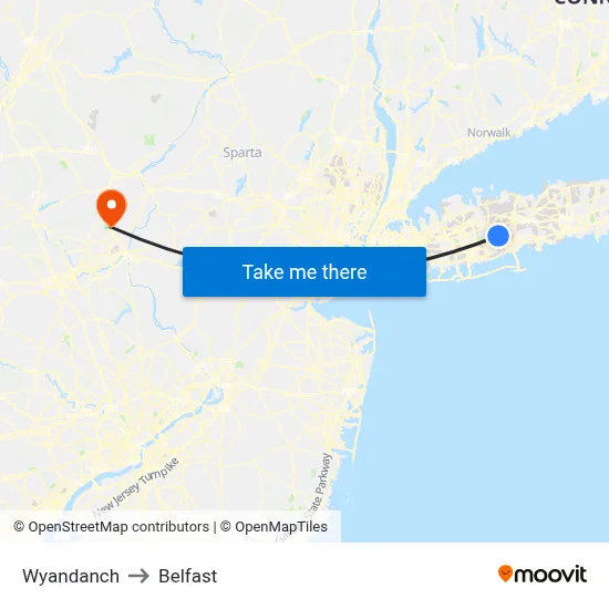 Wyandanch to Belfast map
