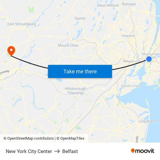 New York City Center to Belfast map