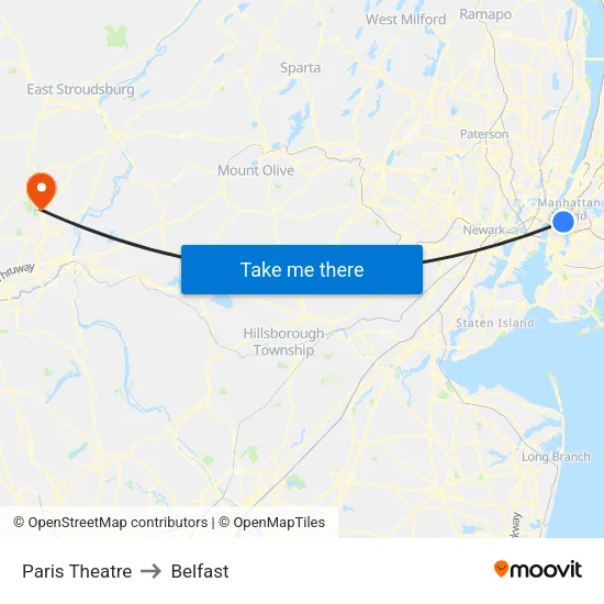 Paris Theatre to Belfast map