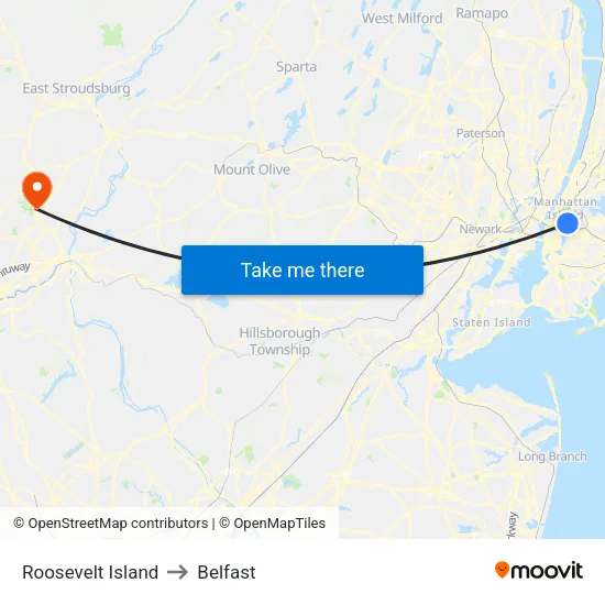 Roosevelt Island to Belfast map