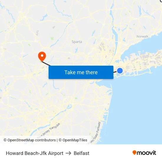 Howard Beach-Jfk Airport to Belfast map