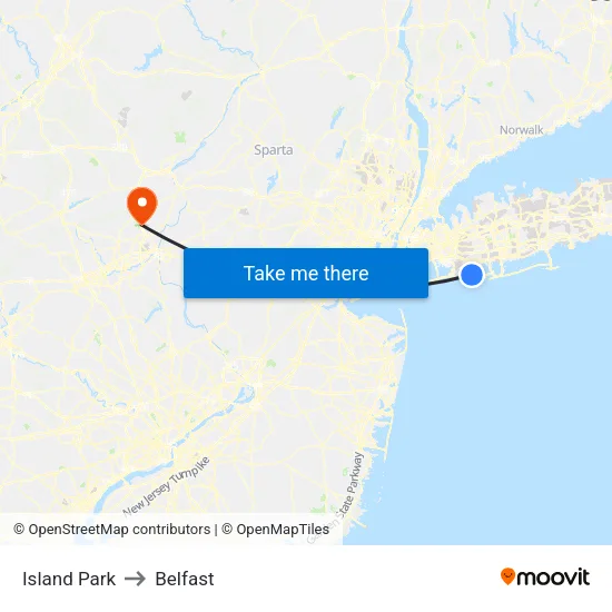 Island Park to Belfast map