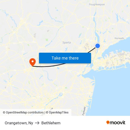 Orangetown, Ny to Bethlehem map