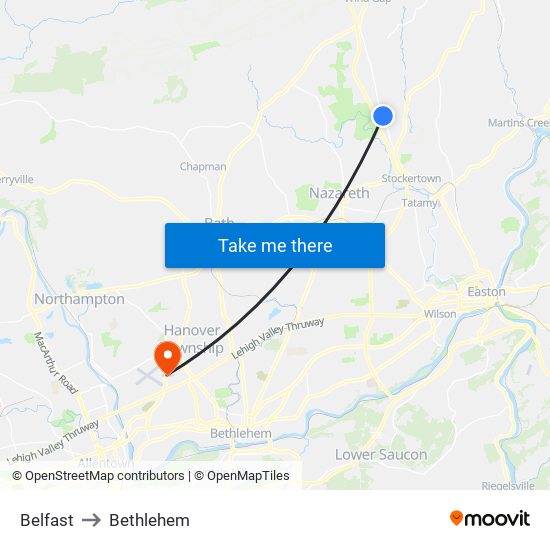 Belfast to Bethlehem map