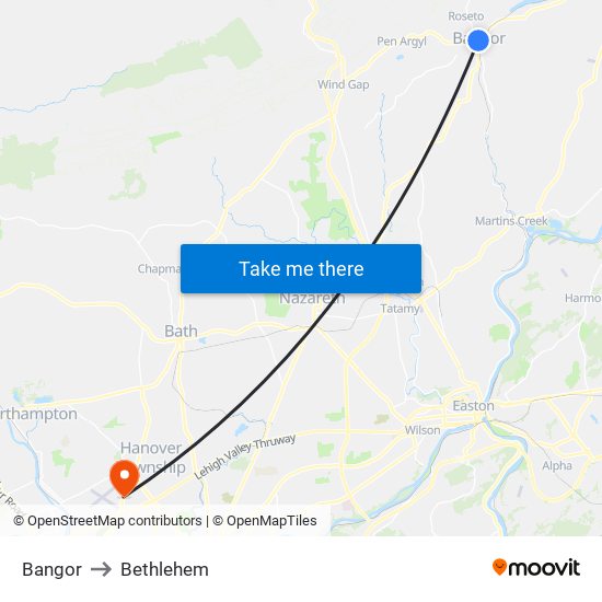 Bangor to Bethlehem map