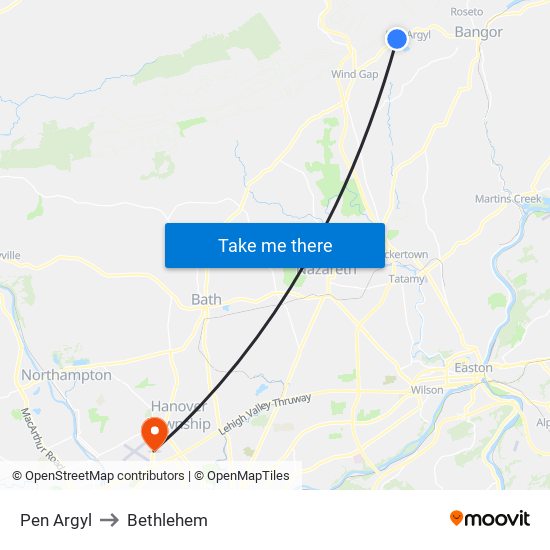 Pen Argyl to Bethlehem map