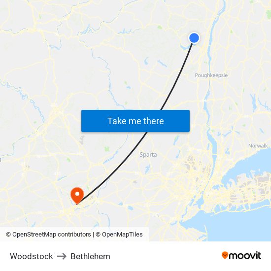 Woodstock to Bethlehem map