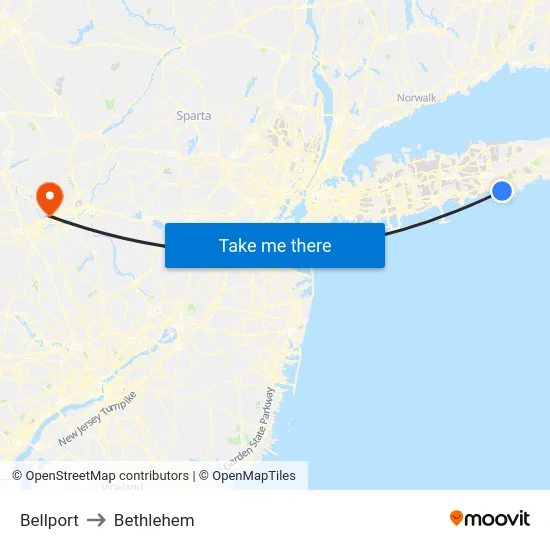 Bellport to Bethlehem map