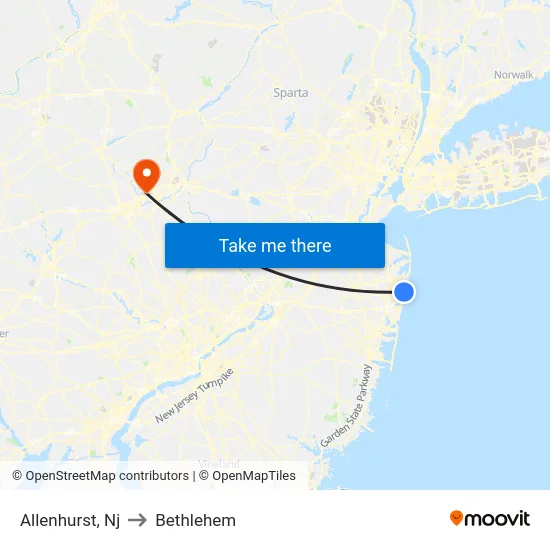 Allenhurst to Bethlehem map