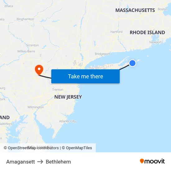 Amagansett to Bethlehem map