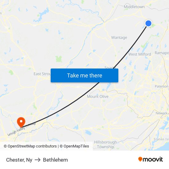 Chester, Ny to Bethlehem map