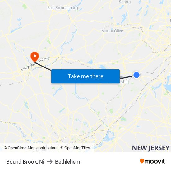 Bound Brook, Nj to Bethlehem map