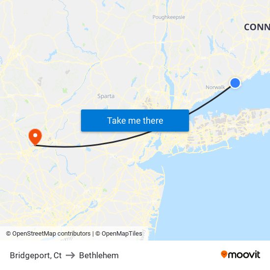 Bridgeport, Ct to Bethlehem map