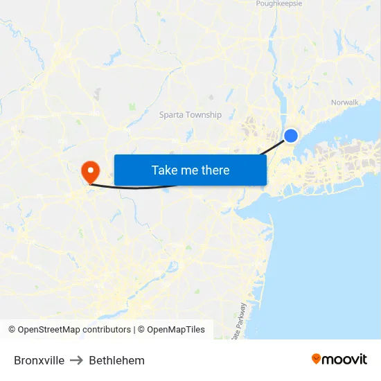 Bronxville to Bethlehem map