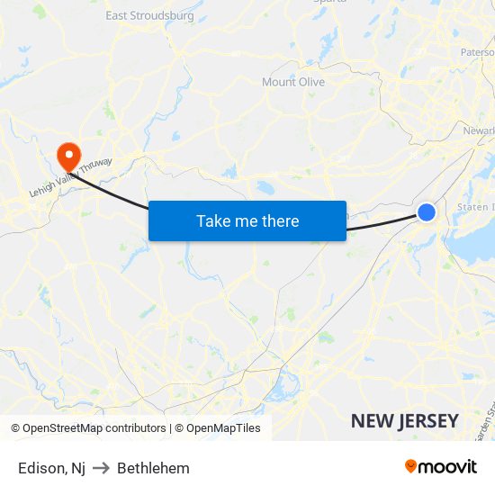 Edison, Nj to Bethlehem map