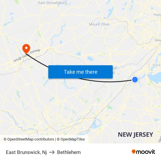 East Brunswick, Nj to Bethlehem map