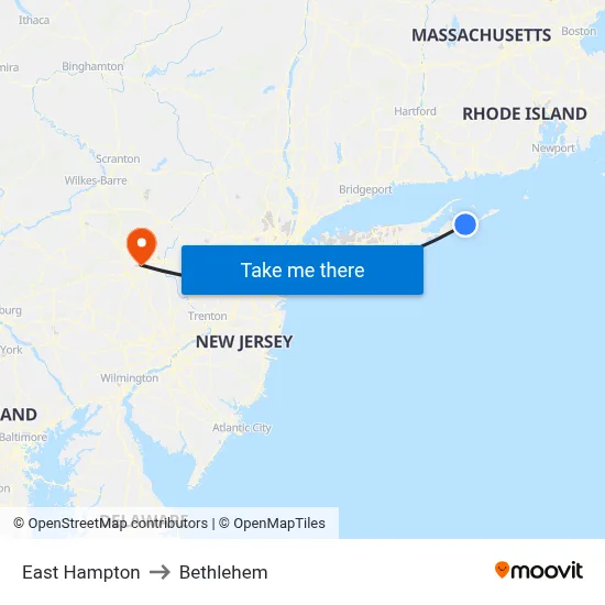 East Hampton to Bethlehem map