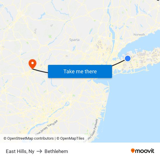 East Hills, Ny to Bethlehem map