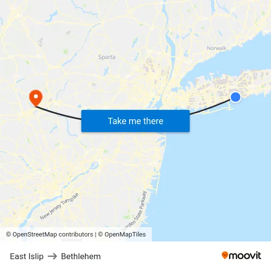 East Islip to Bethlehem map