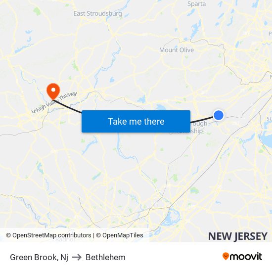 Green Brook, Nj to Bethlehem map