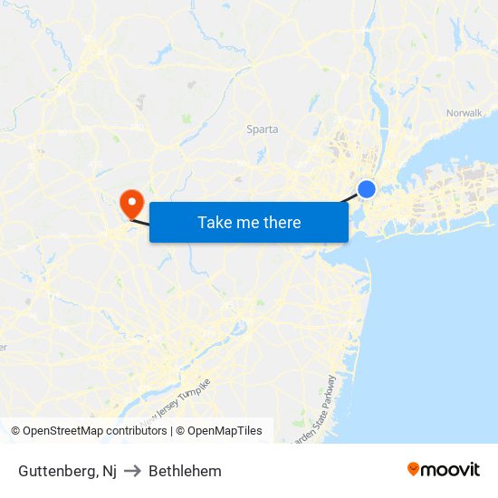 Guttenberg, Nj to Bethlehem map