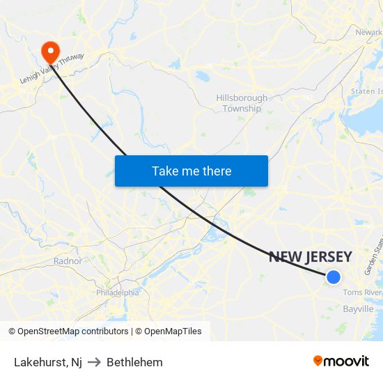 Lakehurst, Nj to Bethlehem map