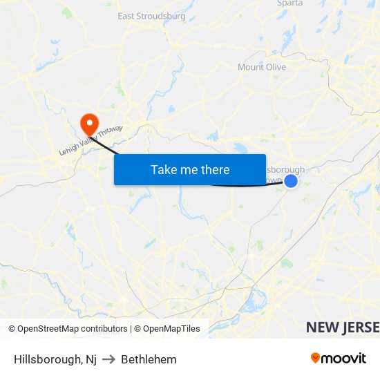 Hillsborough, Nj to Bethlehem map