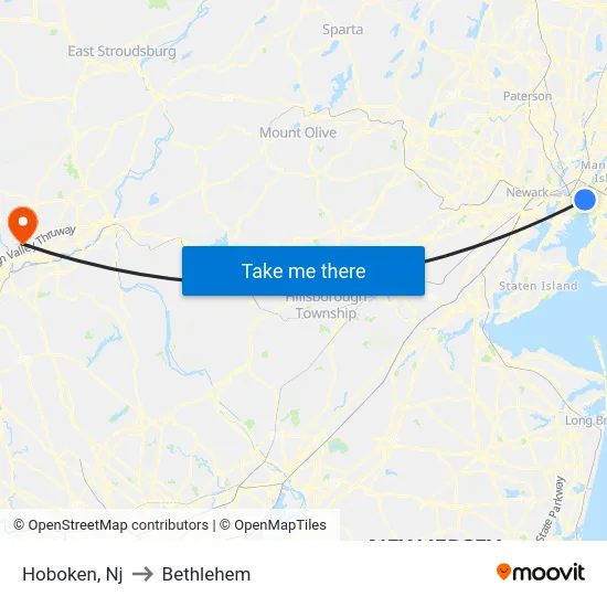 Hoboken to Bethlehem map