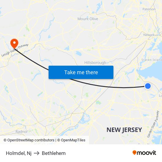 Holmdel, Nj to Bethlehem map