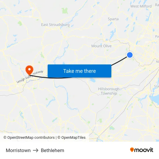 Morristown to Bethlehem map