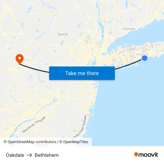Oakdale to Bethlehem map
