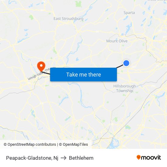 Peapack-Gladstone, Nj to Bethlehem map