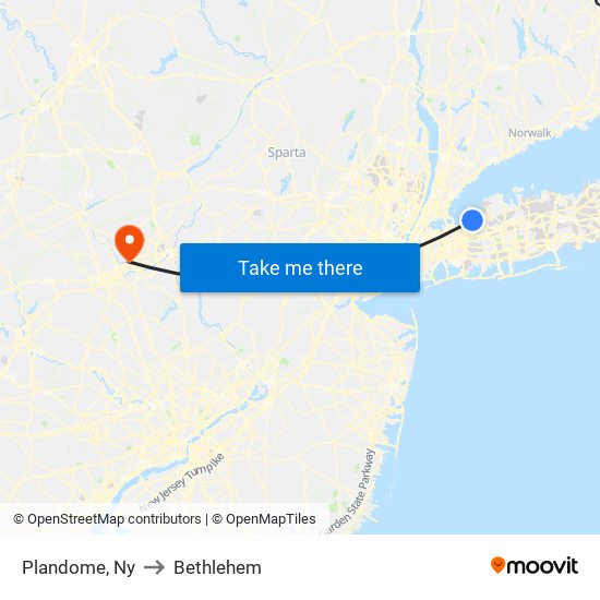 Plandome, Ny to Bethlehem map