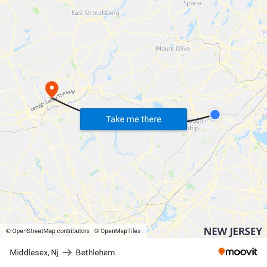 Middlesex, Nj to Bethlehem map