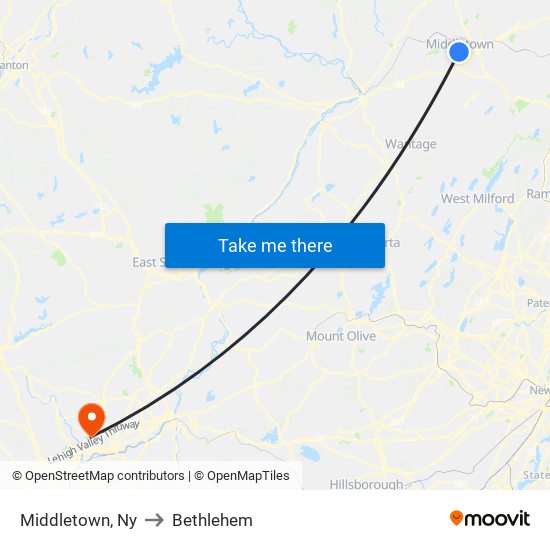 Middletown, Ny to Bethlehem map
