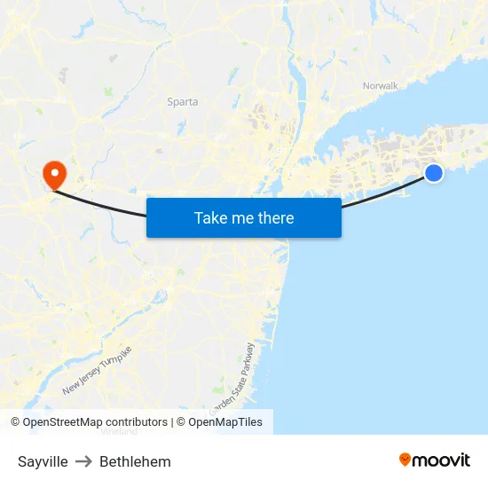 Sayville to Bethlehem map