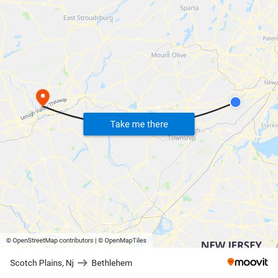 Scotch Plains, Nj to Bethlehem map