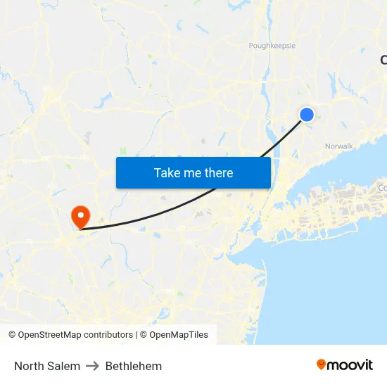 North Salem to Bethlehem map
