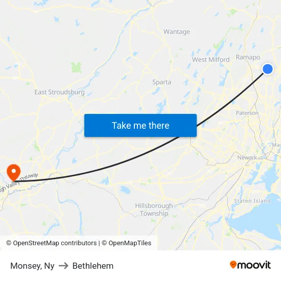 Monsey to Bethlehem map