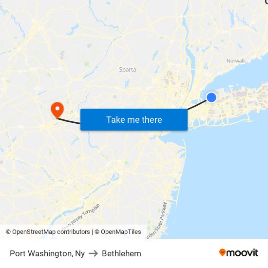 Port Washington, Ny to Bethlehem map