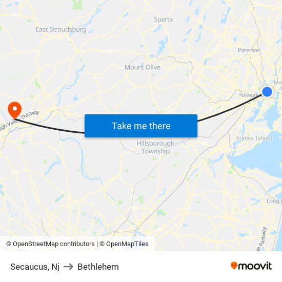 Secaucus, Nj to Bethlehem map