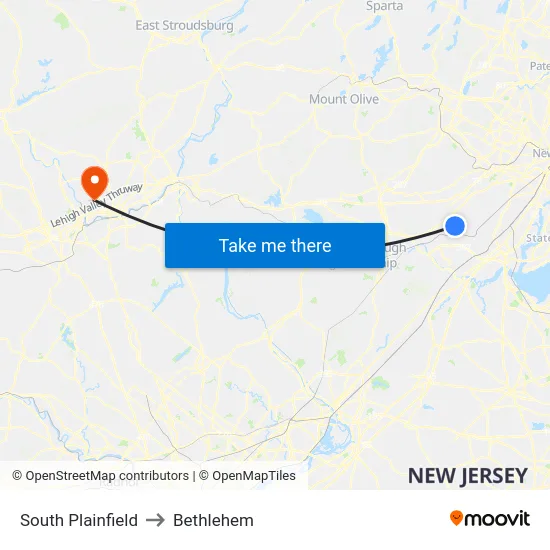 South Plainfield to Bethlehem map
