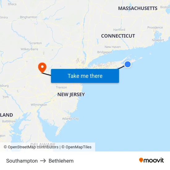 Southampton to Bethlehem map