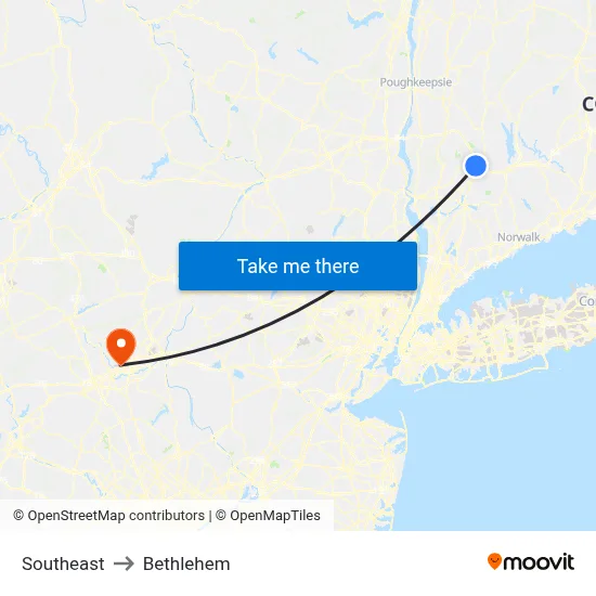 Southeast to Bethlehem map