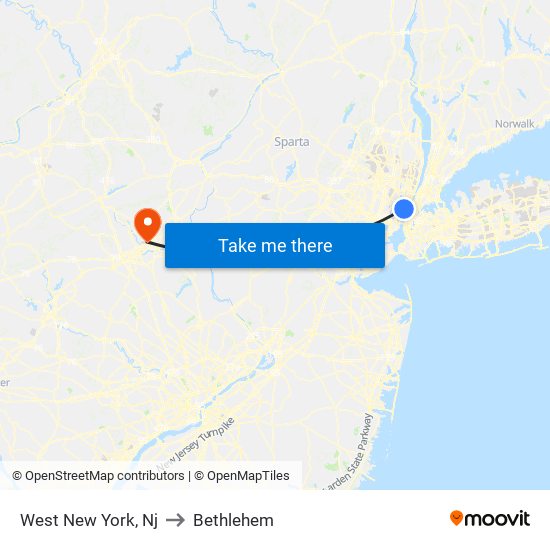 West New York, Nj to Bethlehem map
