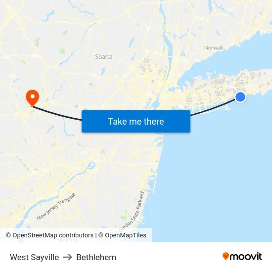 West Sayville to Bethlehem map