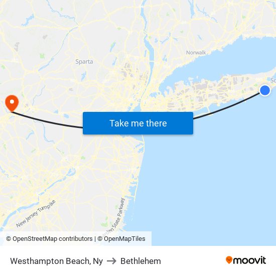 Westhampton Beach, Ny to Bethlehem map