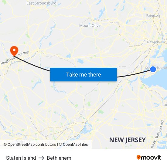 Staten Island to Bethlehem map