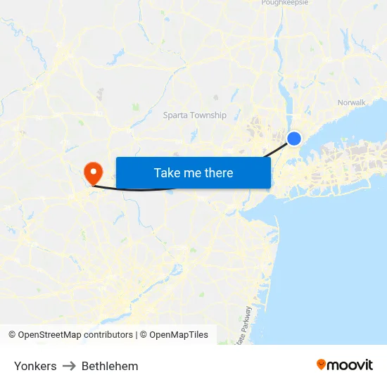 Yonkers to Bethlehem map